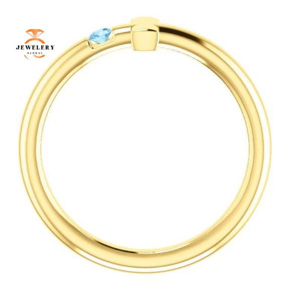 14KT GOLD ROUND AQUAMARINE SIDEWAYS CROSS RING - Image 5