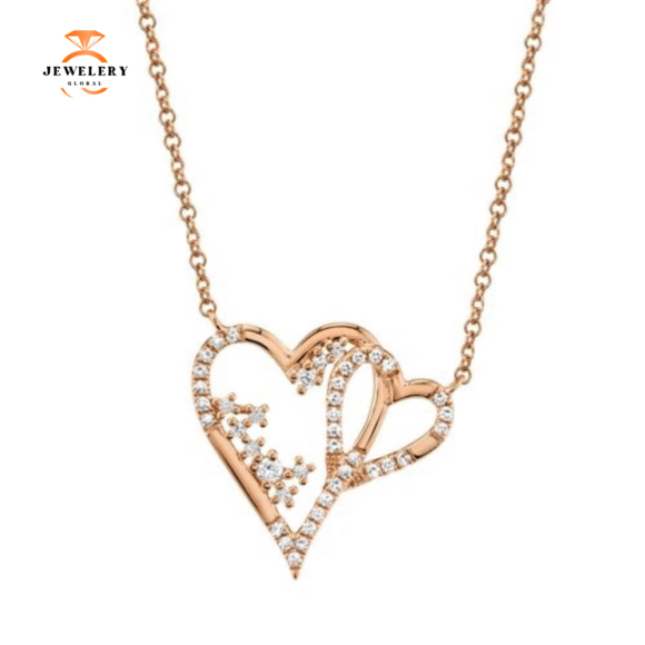 14KT GOLD 0.17 CTW DIAMOND INTERLOCKING HEART NECKLACE - Image 2