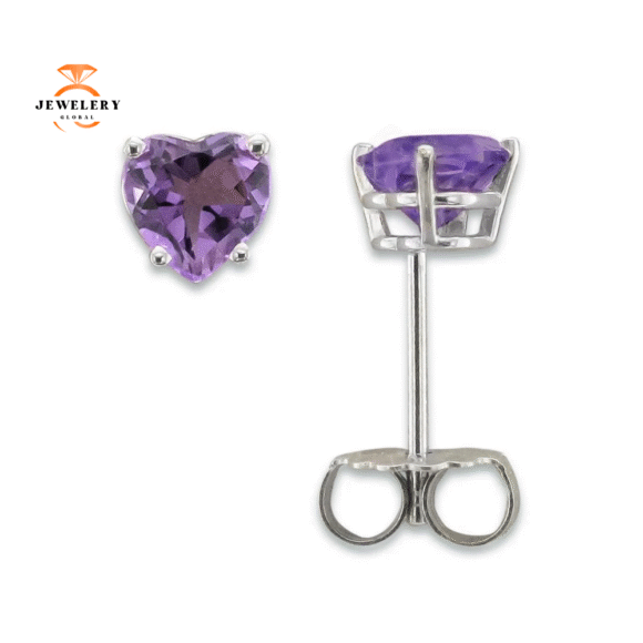 14KT GOLD 0.80 CTW HEART AMETHYST EARRINGS