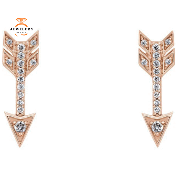 14KT Gold 1/6 CTW Diamond Arrow Earrings - Image 2