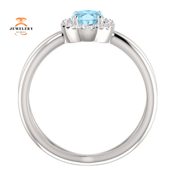 14KT GOLD AQUAMARINE & DIAMOND CRISS-CROSS HALO RING - Image 6