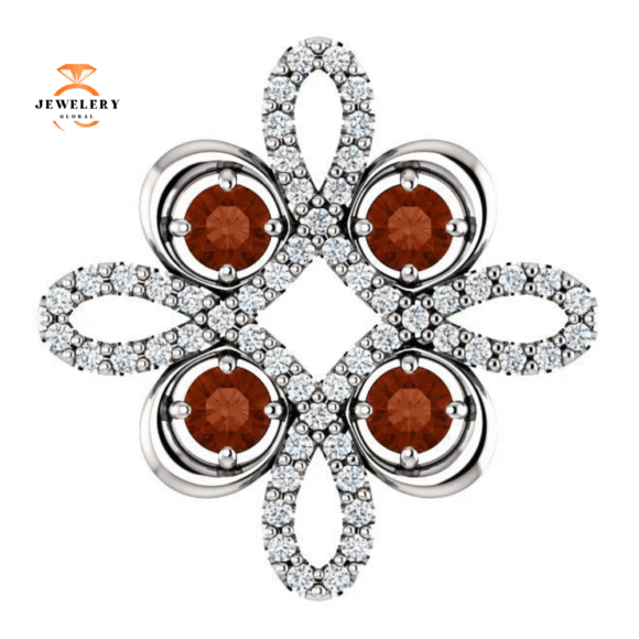 14KT GOLD GARNET AND DIAMOND CLOVER PENDANT - Image 2