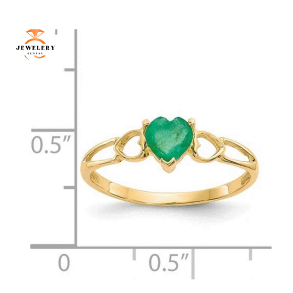 14KT GOLD HEART EMERALD BIRTHSTONE RING - Image 4