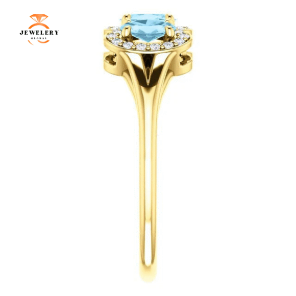 14KT GOLD .60 CTW AQUAMARINE & .16 CTW DIAMOND 3 STONE HALO RING - Image 8