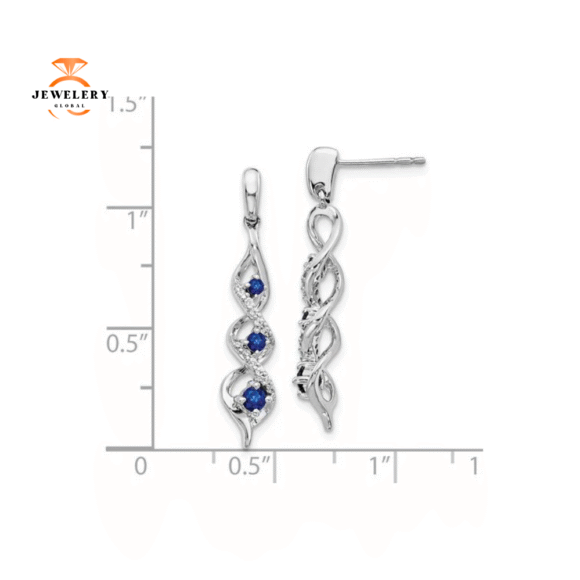 14KT GOLD 0.43 CTW SAPPHIRE & 0.12 CTW DIAMOND DANGLE TWIST EARRINGS - Image 2