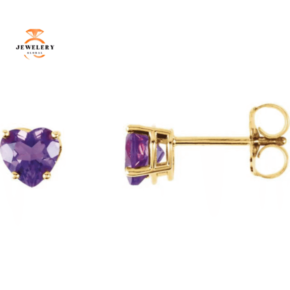 14KT GOLD 0.80 CTW HEART AMETHYST EARRINGS - Image 2