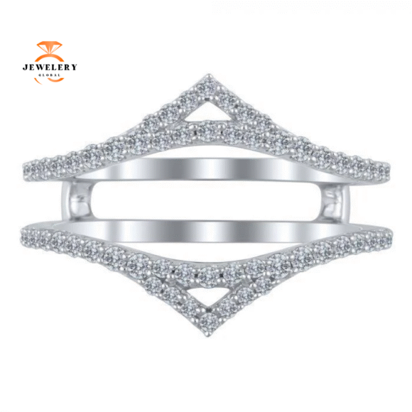 14KT GOLD 1/2 CTW DIAMOND CARVED TRIANGLE INSERT BAND - Image 3