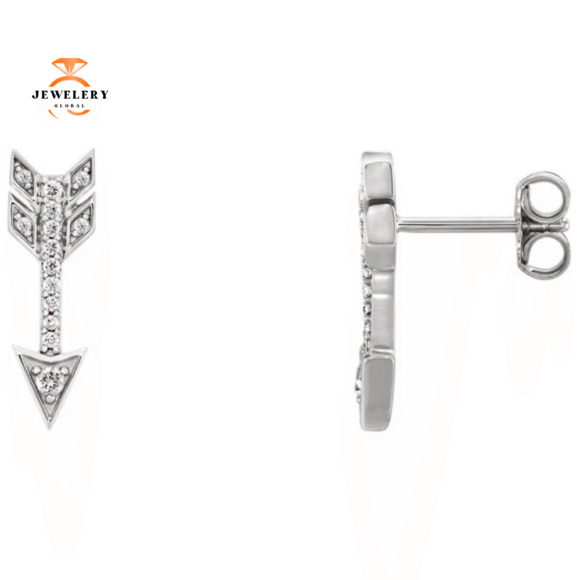 14KT Gold 1/6 CTW Diamond Arrow Earrings - Image 3