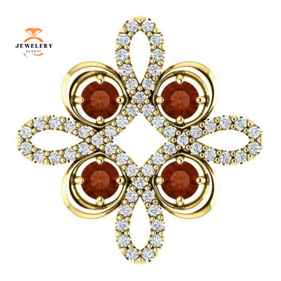 14KT GOLD GARNET AND DIAMOND CLOVER PENDANT - Image 3