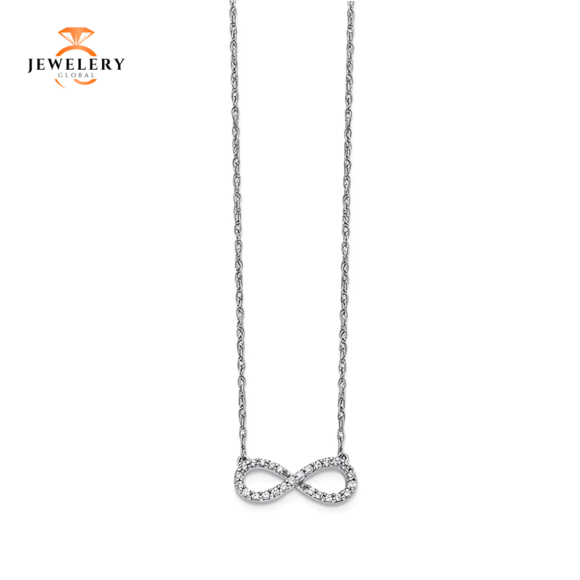 14 KARAT WHITE GOLD 0.15 CARAT ROUND DIAMOND INFINITY NECKLACE 16-18" - Image 2