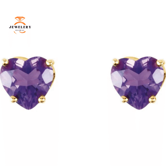 14KT GOLD 0.80 CTW HEART AMETHYST EARRINGS - Image 3