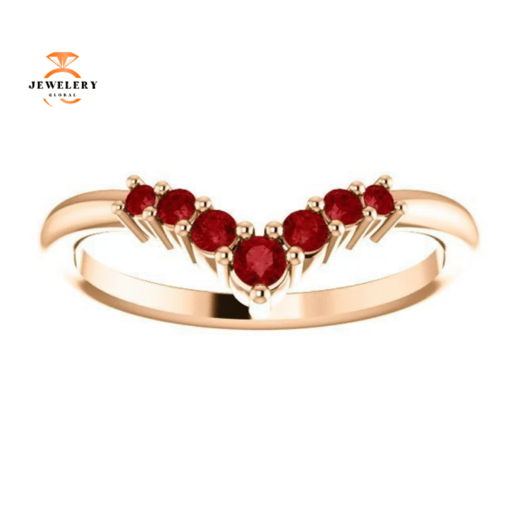 14KT GOLD 1/4 CTW GENUINE ROUND RUBY GRADUATED "V" RING - Image 3