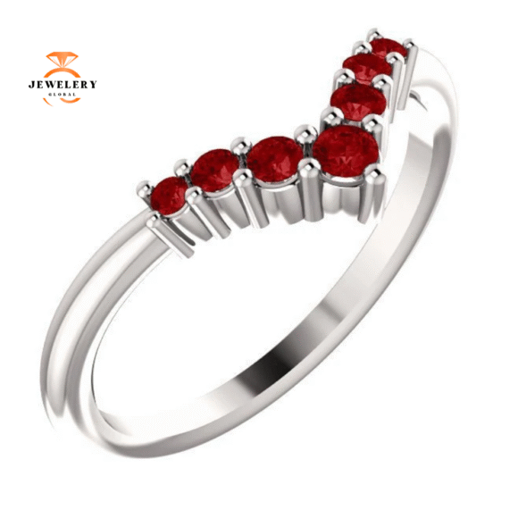 14KT GOLD 1/4 CTW GENUINE ROUND RUBY GRADUATED "V" RING - Image 4
