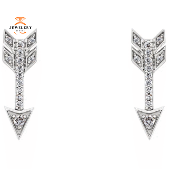 14KT Gold 1/6 CTW Diamond Arrow Earrings - Image 4