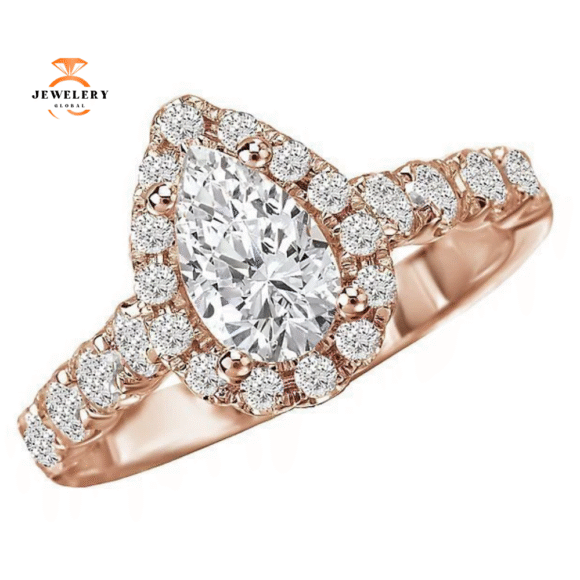 14KT Gold 3/4 CTW Diamond Pear Shape Halo Setting for 1 CT Pear