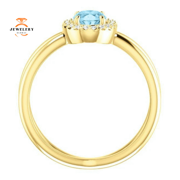 14KT GOLD AQUAMARINE & DIAMOND CRISS-CROSS HALO RING - Image 9