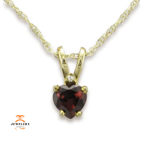 14KT GOLD HEART GARNET AND DIAMOND NECKLACE - Image 2