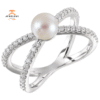 14KT GOLD PEARL AND DIAMOND CRISS CROSS RING
