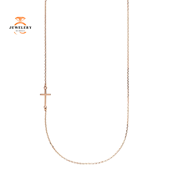 14KT GOLD SIDEWAYS CROSS 16" NECKLACE - Image 3