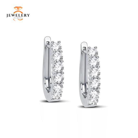 14 KARAT WHITE GOLD 1.00 CARAT ROUND DIAMOND HOOP EARRINGS