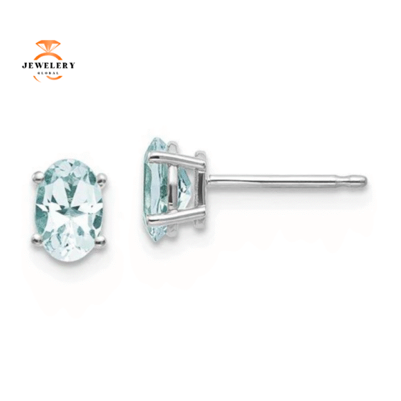14KT GOLD 0.80 CTW OVAL AQUAMARINE EARRINGS