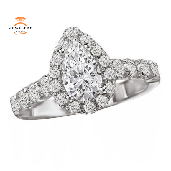 14KT Gold 3/4 CTW Diamond Pear Shape Halo Setting for 1 CT Pear - Image 3