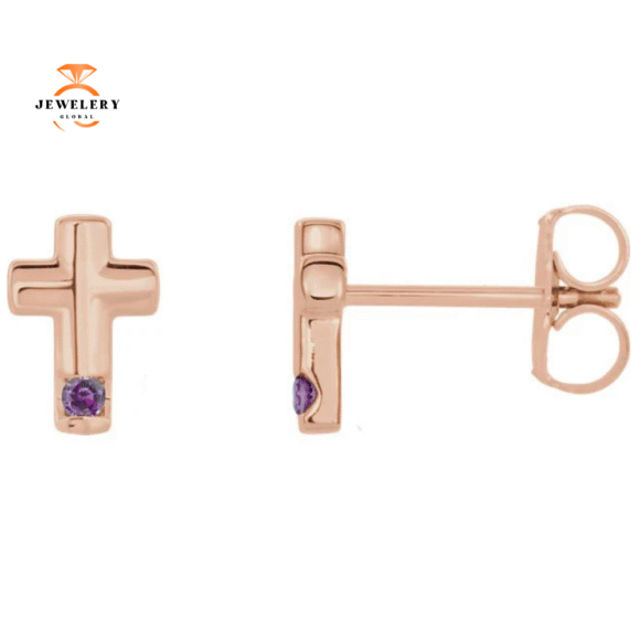 14KT GOLD GENUINE .04 CTW ALEXANDRITE CROSS EARRINGS - Image 2