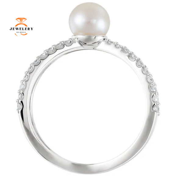 14KT GOLD PEARL AND DIAMOND CRISS CROSS RING - Image 2
