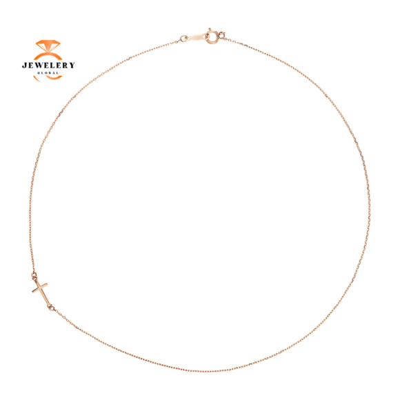 14KT GOLD SIDEWAYS CROSS 16" NECKLACE - Image 4