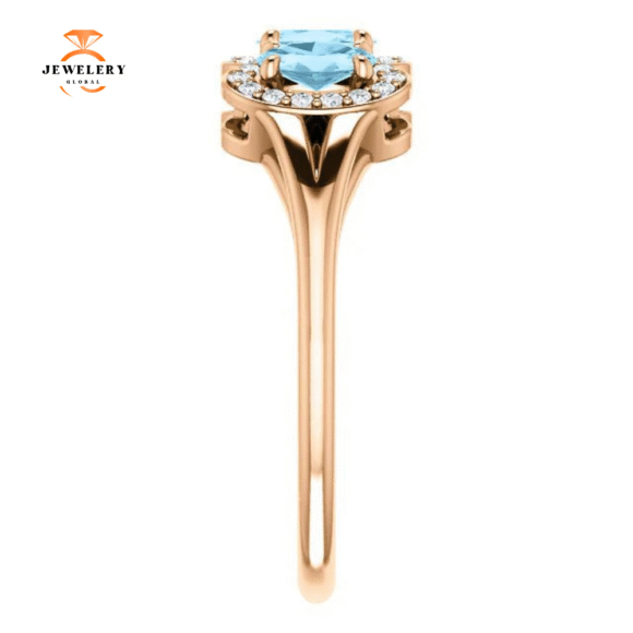 14KT GOLD .60 CTW AQUAMARINE & .16 CTW DIAMOND 3 STONE HALO RING - Image 12