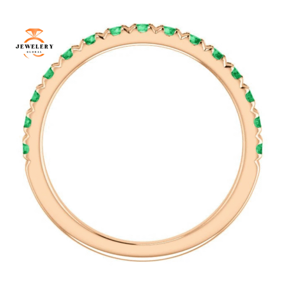 14KT GOLD 0.60 CTW EMERALD FRENCH-SET ANNIVERSARY BAND - Image 2