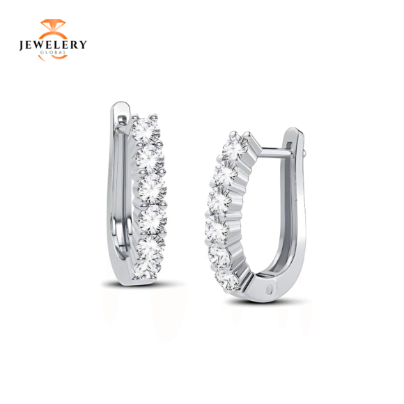 14 KARAT WHITE GOLD 1.00 CARAT ROUND DIAMOND HOOP EARRINGS - Image 2