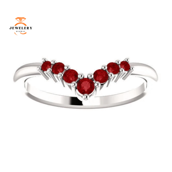 14KT GOLD 1/4 CTW GENUINE ROUND RUBY GRADUATED "V" RING - Image 6