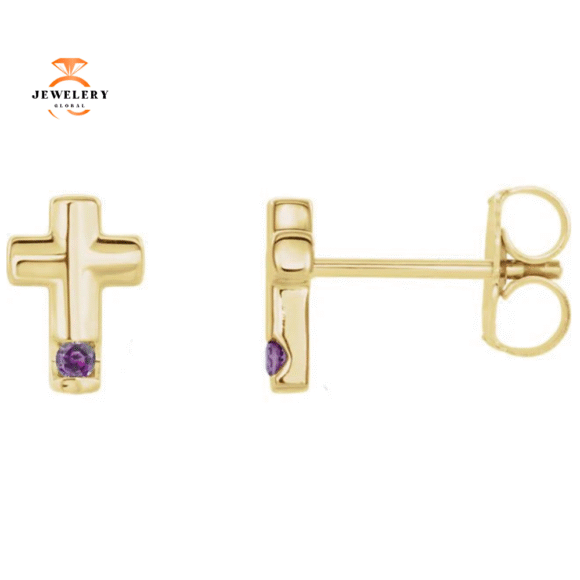 14KT GOLD GENUINE .04 CTW ALEXANDRITE CROSS EARRINGS - Image 3