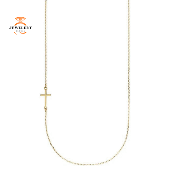 14KT GOLD SIDEWAYS CROSS 16" NECKLACE - Image 5
