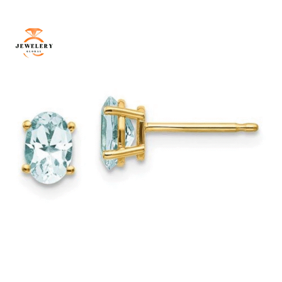 14KT GOLD 0.80 CTW OVAL AQUAMARINE EARRINGS - Image 3