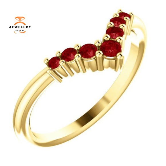14KT GOLD 1/4 CTW GENUINE ROUND RUBY GRADUATED "V" RING - Image 7