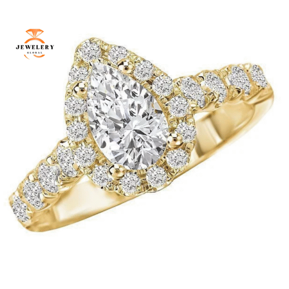 14KT Gold 3/4 CTW Diamond Pear Shape Halo Setting for 1 CT Pear - Image 5