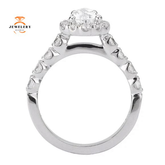 14KT Gold 3/4 CTW Diamond Pear Shape Halo Setting for 1 CT Pear - Image 4
