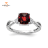 14 KARAT WHITE GOLD CUSHION CUT GARNET & DIAMOND RING