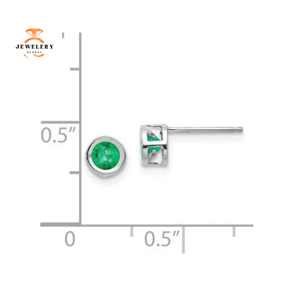 14KT GOLD ROUND BEZEL SET EMERALD STUD EARRINGS - Image 2