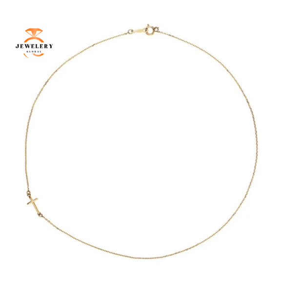 14KT GOLD SIDEWAYS CROSS 16" NECKLACE - Image 6