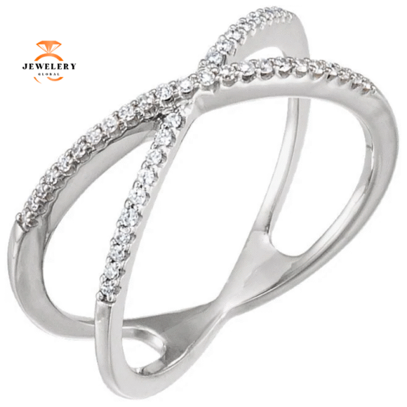 14KT GOLD 1/6 CTW DIAMOND CRISS-CROSS RING - Image 2