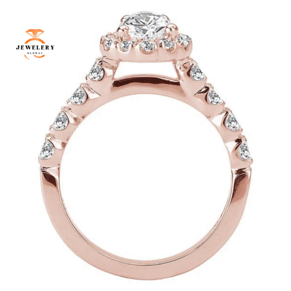 14KT Gold 3/4 CTW Diamond Pear Shape Halo Setting for 1 CT Pear - Image 2