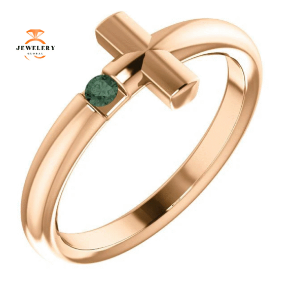 14KT GOLD GENUINE .05 CT ALEXANDRITE SIDEWAYS CROSS RING