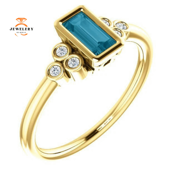 14KT GOLD 0.45 CT LONDON BLUE TOPAZ & 0.06 CTW DIAMOND BEZEL-SET RING