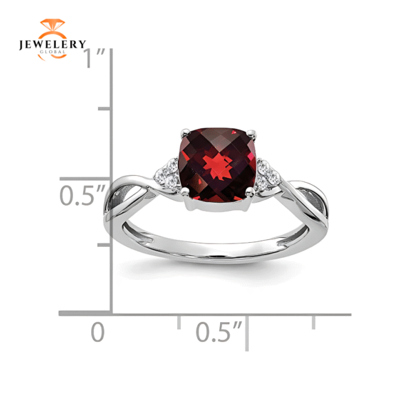 14 KARAT WHITE GOLD CUSHION CUT GARNET & DIAMOND RING - Image 2