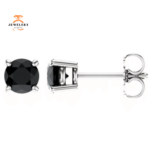14KT Gold 1.00 CT Round Black Diamond Stud Earrings