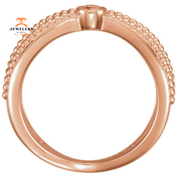 14KT GOLD 1/8 CTW DIAMOND BEZEL-SET BEADED CRISS CROSS RING - Image 2