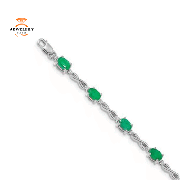 14KT GOLD 4.50 CTW EMERALD & .27 CTW DIAMOND INFINITY BRACELET - Image 2